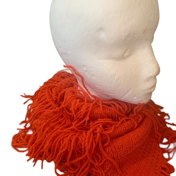 Warm Knit Infinity Scarf Red, Fringed Circle Style Red Fringed NWT - Picture 2 of 5